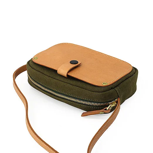 Mini Phone Bag,Canvas Vegetable-Tanned Leather Crossbody Bag-i7bags